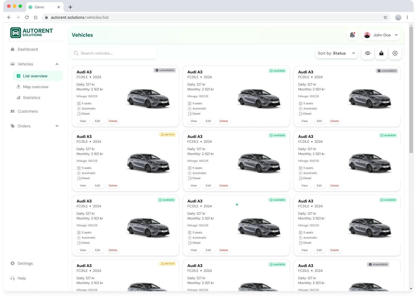 Autorent — fleet overview
